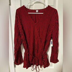 Ladies Red and Black Plaid Wrap Top